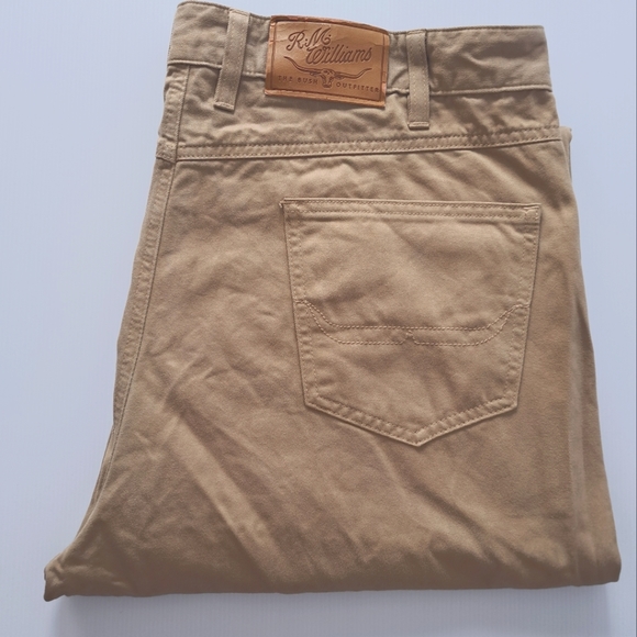 RM Williams Mens light Tan Cotton core straight leg high rise Trousers Size 38R - Picture 2 of 16